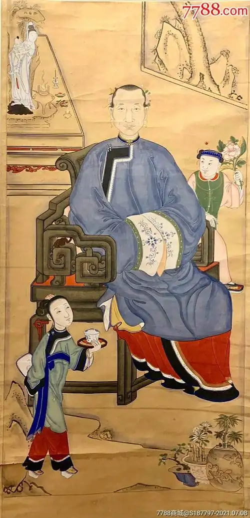 清代彩绘贵妇人画像