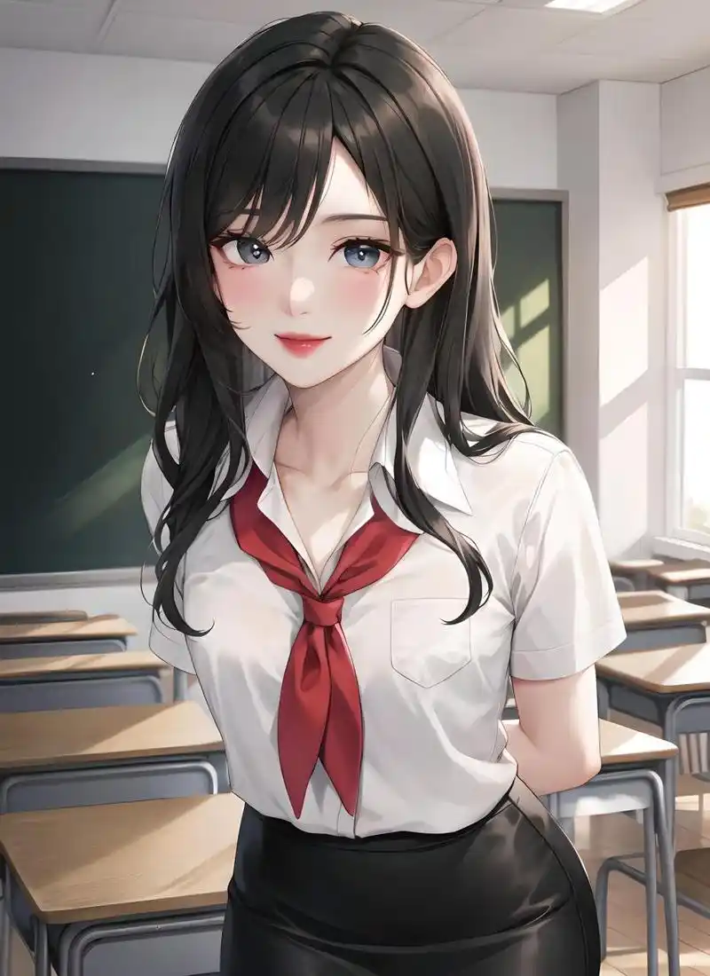 校园风系列(10):白衬衫学姐 在二次元的校园中,一位身穿洁白衬衫的
