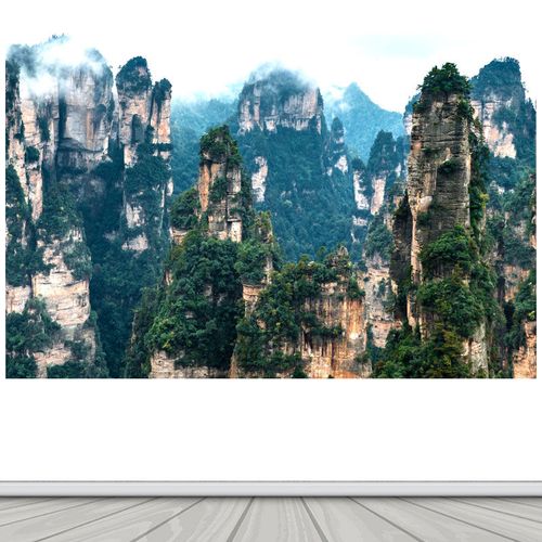 背靠大山有山无水招财石头山风景画自粘装饰画办公室客厅墙纸贴画