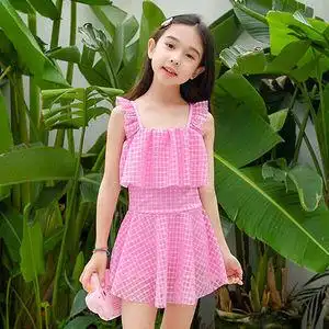 儿童泳衣女童中大童连体裙式女孩3-8-12-15岁学生少女游泳衣套装