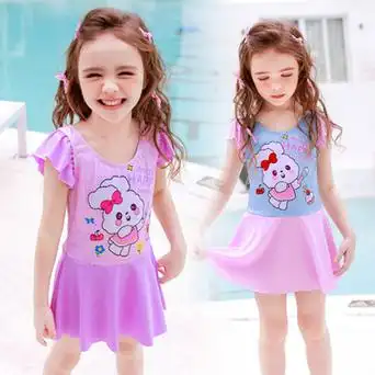 儿童泳衣女童韩版连体裙式宝宝可爱印花连体游泳衣女孩学游泳套装