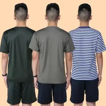 体能服短袖 速干体能服训练服套装军迷体能短袖短裤 蓝白条纹单上衣