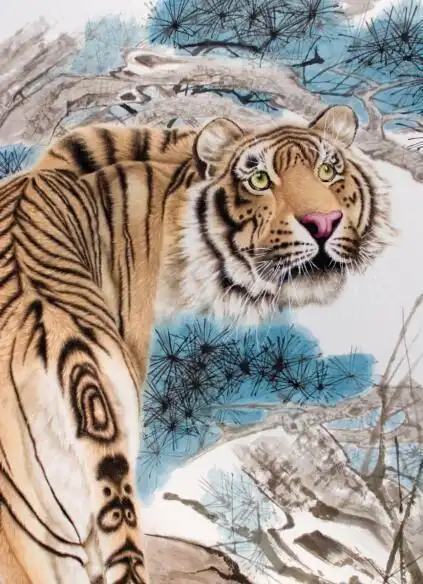 画家虎妞陈娟工笔虎题材作品欣赏东方艺术天地报道