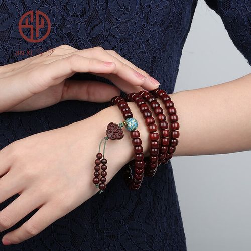 今夕 小叶紫檀手串佛珠108颗6*8mm苹果珠老料顺纹手链文玩念珠木饰