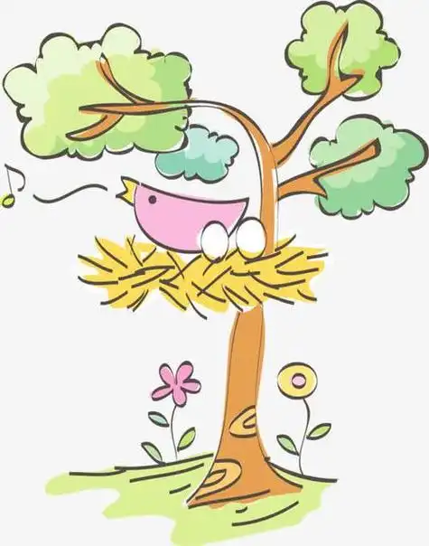 大树小鸟图彩色简笔画