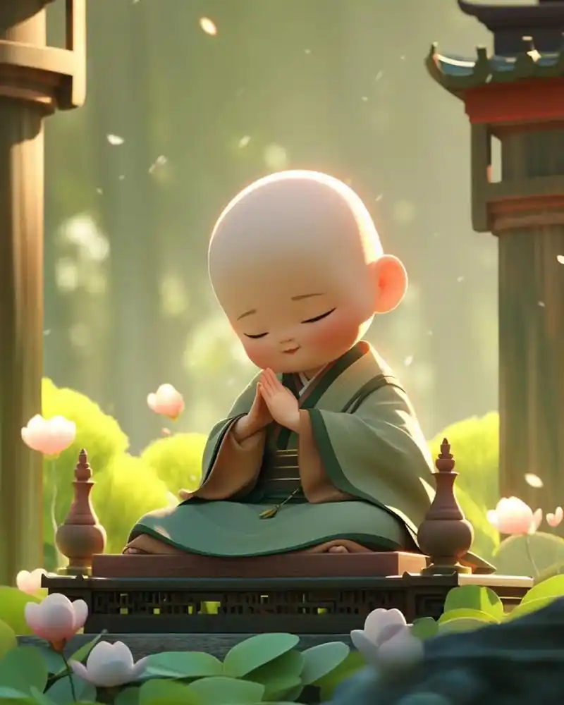 小和尚图片 禅意 可爱  0069♂ 清晨的钟声悠扬响起,伴随着微风和