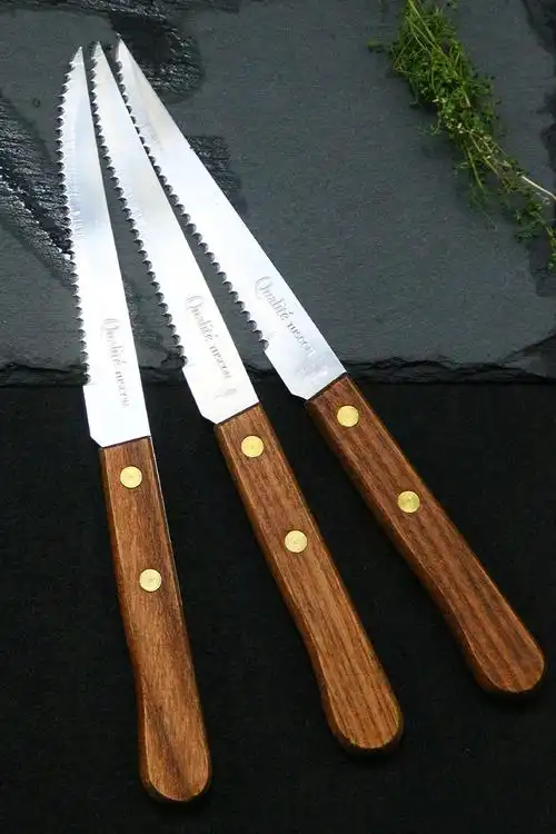 户外烧烤用具木柄锯齿刀烤肉刀牛羊排刀牛扒刀剔骨刀不锈钢肉锯子