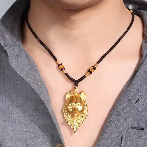 兆亮珠宝 狼头黄金吊坠男款 霸气男士硬金999足金吊坠项链