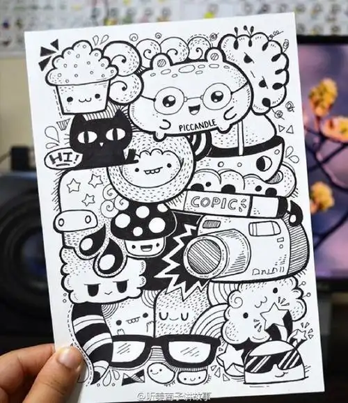 分享piccandle的黑白插画作品佩服简笔画手绘手帐素材