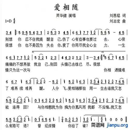 《爱相随》(周华健演唱) 歌曲简谱简介