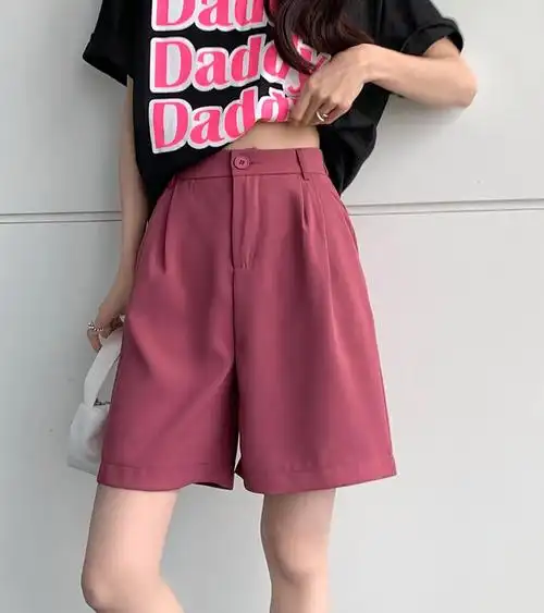 五分裤粉色裤子西装裤女直筒裤夏季宽松阔腿裤高腰休闲裤中裤短裤