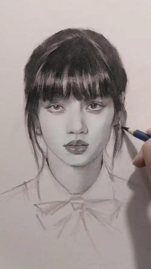 沁风老师教你画素描人像画,齐刘海女生绘画教程