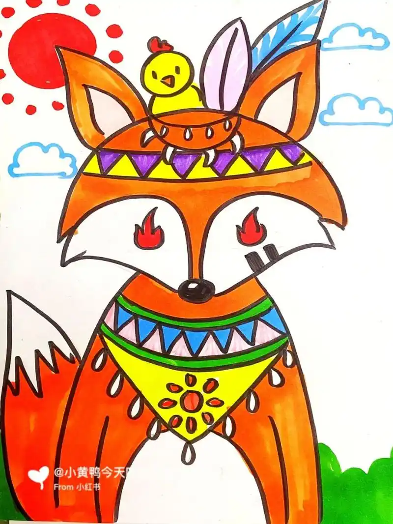 印第安动物 #马克笔# #卡通画# #儿童画# #印第安动物# #儿童画动物