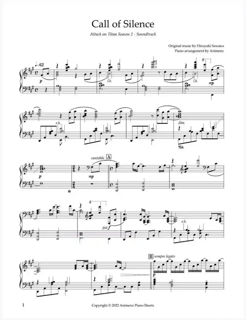 call of silence钢琴谱