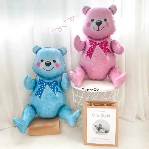 4d坐立抱蛋糕小熊铝膜气球卡通儿童宝宝生日布置装饰拍照道具气球