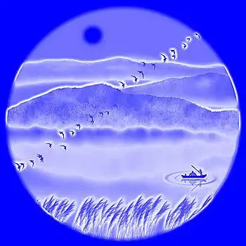 蓝色中国风水墨山水画