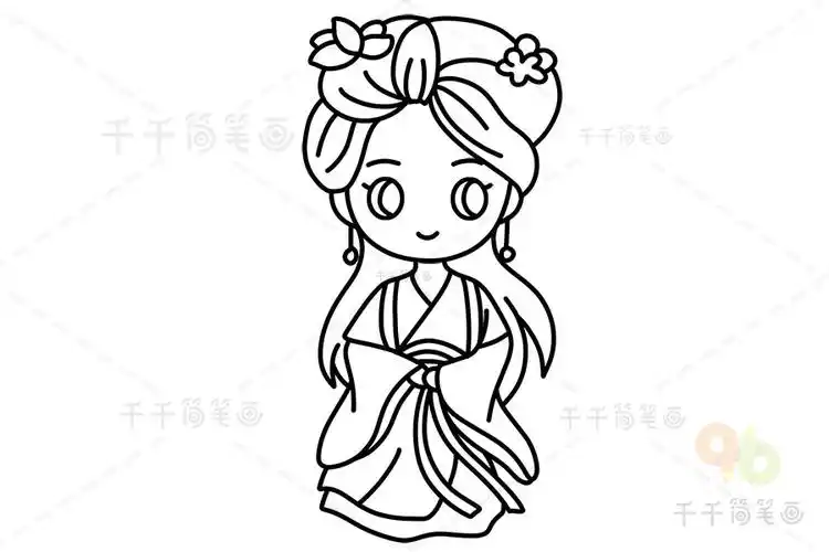 古代优雅女子简笔画教程