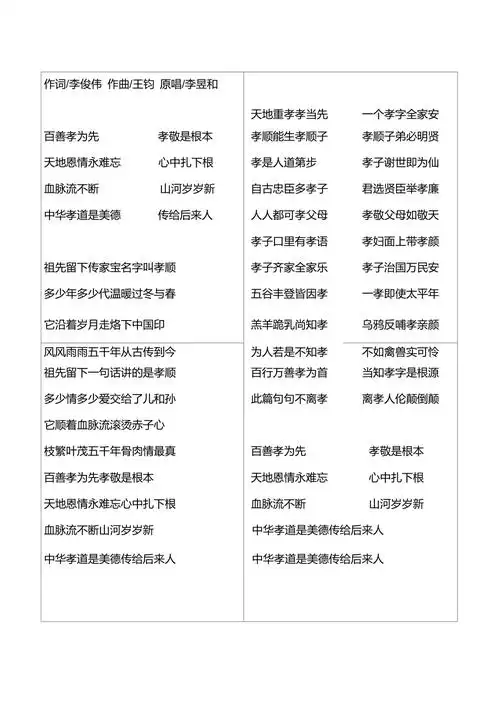 中华孝道幼儿舞蹈朗诵版歌词