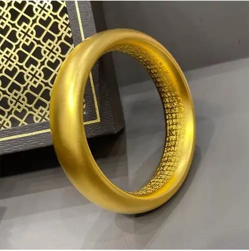 涵琪珠宝古法足金999扁管内心经手镯黄金莲花镯子[定制]约155克圈号