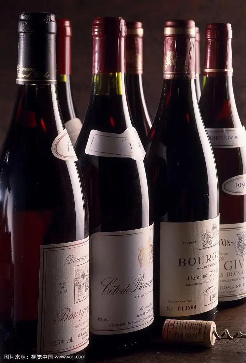 一瓶瓶的勃艮第红葡萄酒
