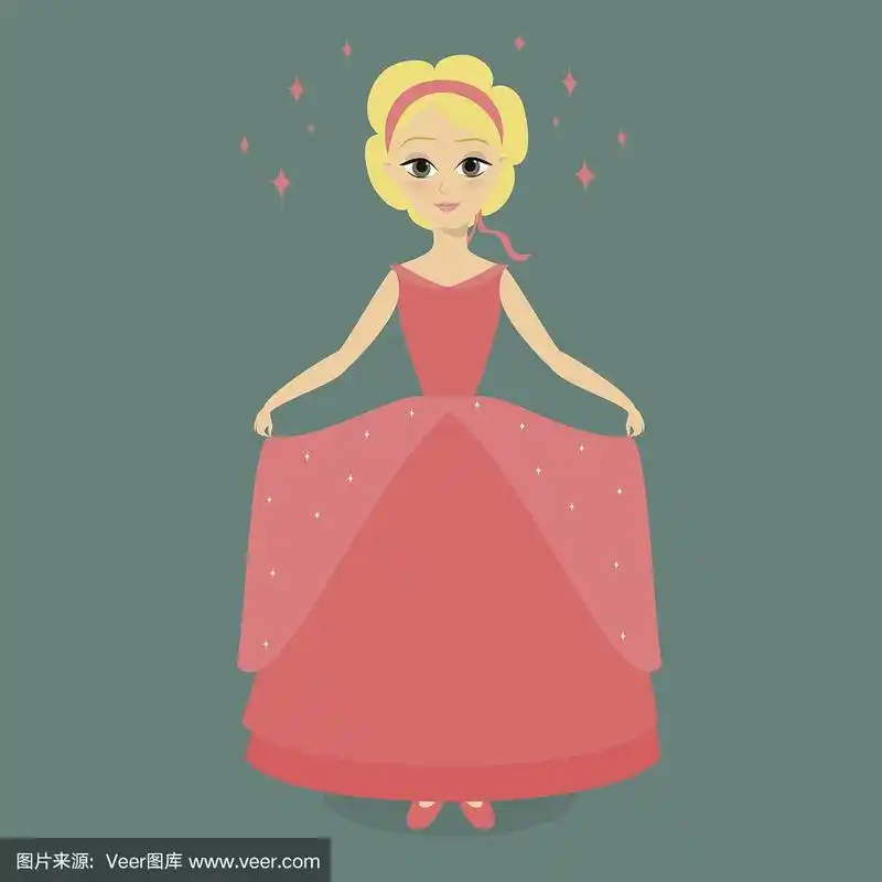 穿着粉色礼服的卡通公主.矢量图