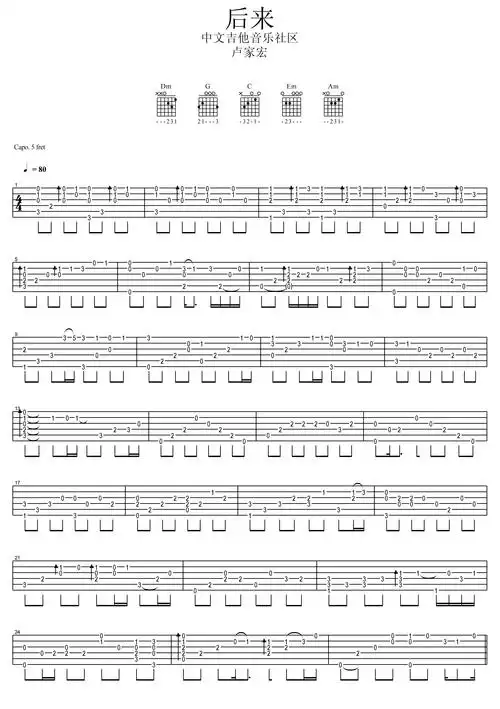 刘若英后来指弹吉他谱卢家宏版