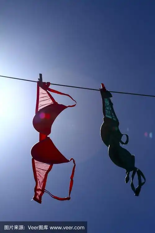 在晾衣绳上晾晒的胸罩