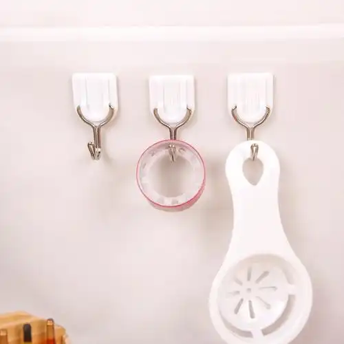白色强力粘钩6个装 u型塑料卫生间挂钩 厨房浴室门后瓷砖挂衣钩