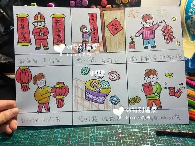 春节连环画4张故事简笔画