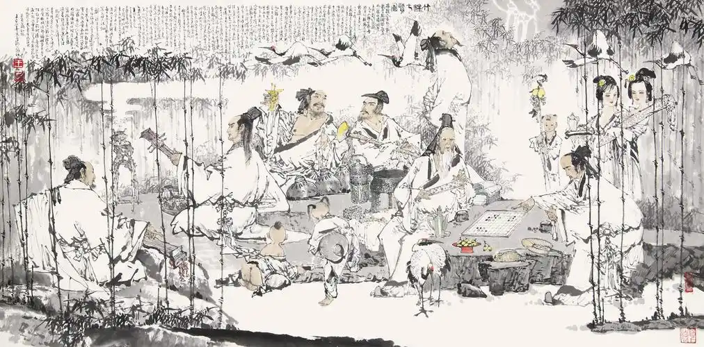 1636 竹林七贤 镜心 设色纸本