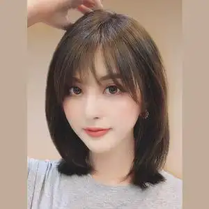 假发女真发自然减龄层次锁骨发轻薄透气圆脸波波头空气刘海假发套