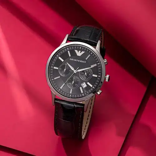 阿玛尼(armani)手表男 三眼计时皮带石英时尚男表送男友礼物 ar2447