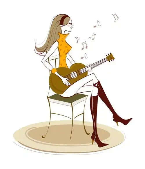 女人抱着吉他的侧视图