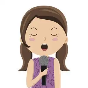 卡通女孩在麦克风唱歌, 矢量照片