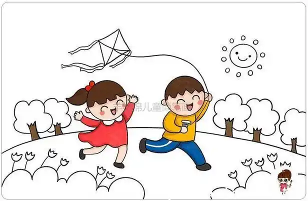 小孩放风筝儿童简笔画