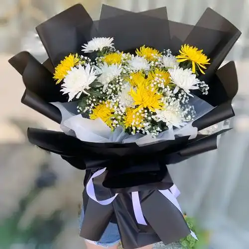 西安鲜花花店同城速递清明节黄白菊花束祭奠纪念哀思哀