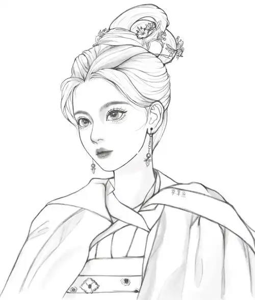 古风少女线稿练习画画打卡76100