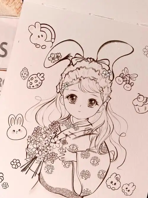 线稿(附步骤)#兔子  #贴纸  #手帐贴纸  #简笔画#画画的日常  #q版