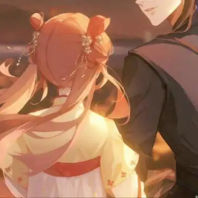 古风漫画唯美情头高清动漫一左一右甜蜜图片_情侣动漫头像_头像屋