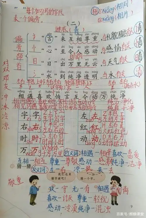 一年级语文下册第四课《猜字谜》课文笔记,家长辅导孩子的好帮手