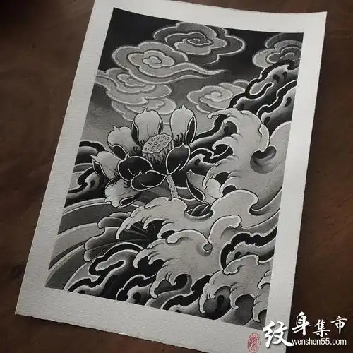 水浪浪花纹身手稿图案