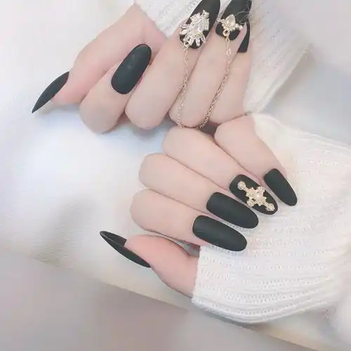 欧美风长款甲小红书同款磨砂了连指网红款链条甲美甲定制成品奢华