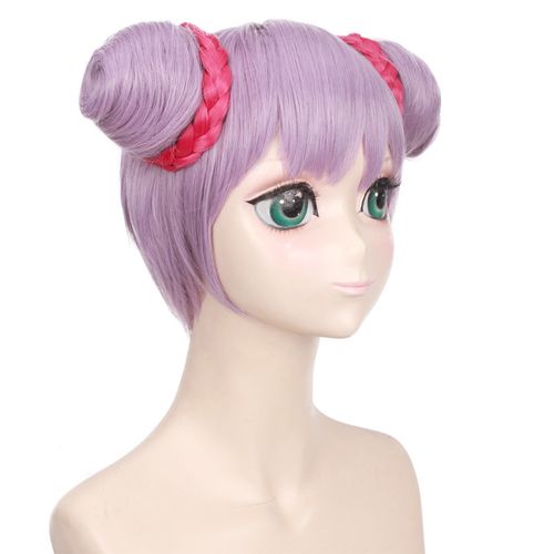 王者农药cos小乔 恋之微风 皮肤 浅紫色 短发 双发包子 假毛 假发
