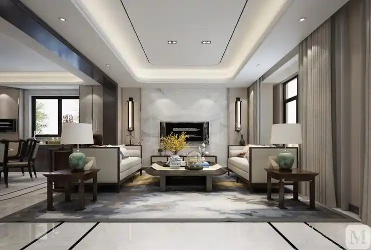 8万280㎡中式别墅装修金科王府280㎡-新中式-红星美凯龙家装效果图