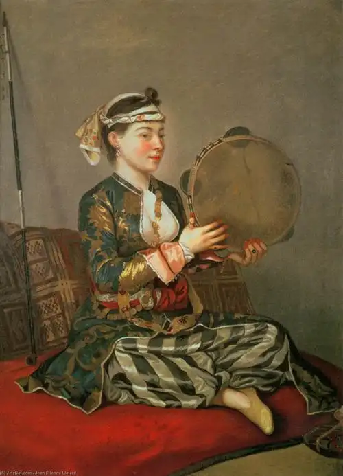 jean tienne liotard 土耳其 女人 与 一个 铃鼓  艺术家: jean
