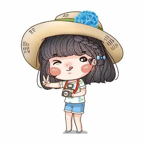 戴着草帽的卡通女孩使用照相机拍照png图片免抠矢量素材