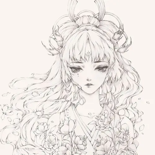 人物线稿黑白动漫素材手绘插画绘画