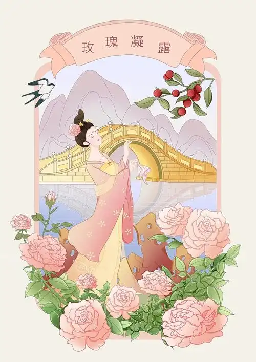 设计风格:手绘中国风插画设计项目:化妆品包装设计设计说明:玫瑰配