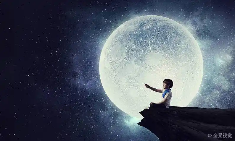 孩子气_可爱_梦_混合_儿童_男孩_月亮_星球_夜空_高清图片_全景视觉