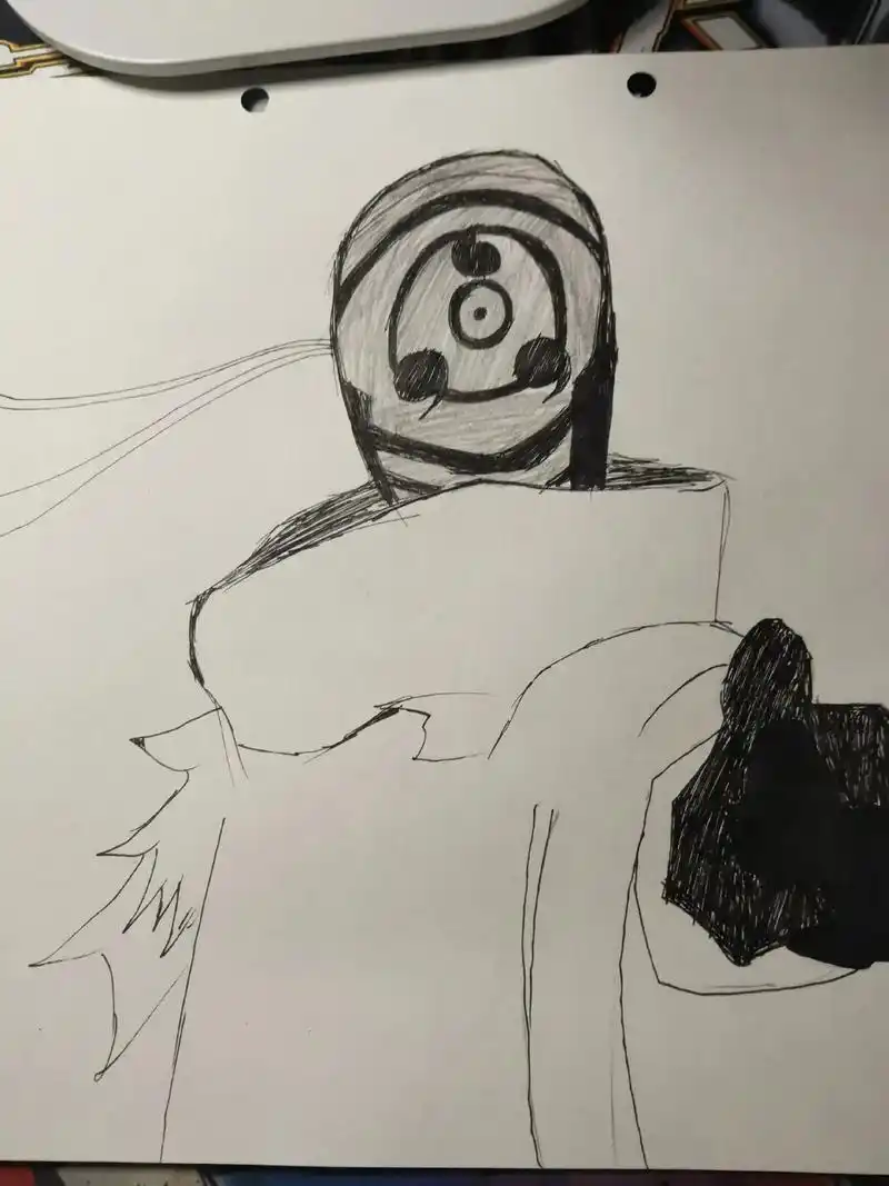 宇智波带土白面具手绘       第一次用针管笔啊家银们#绘 - 抖音